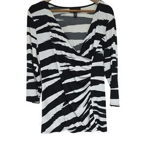 Dana Buchman Sz XL Feminine Zebra Striped Ruched V-Neck Stretchy Women's Top